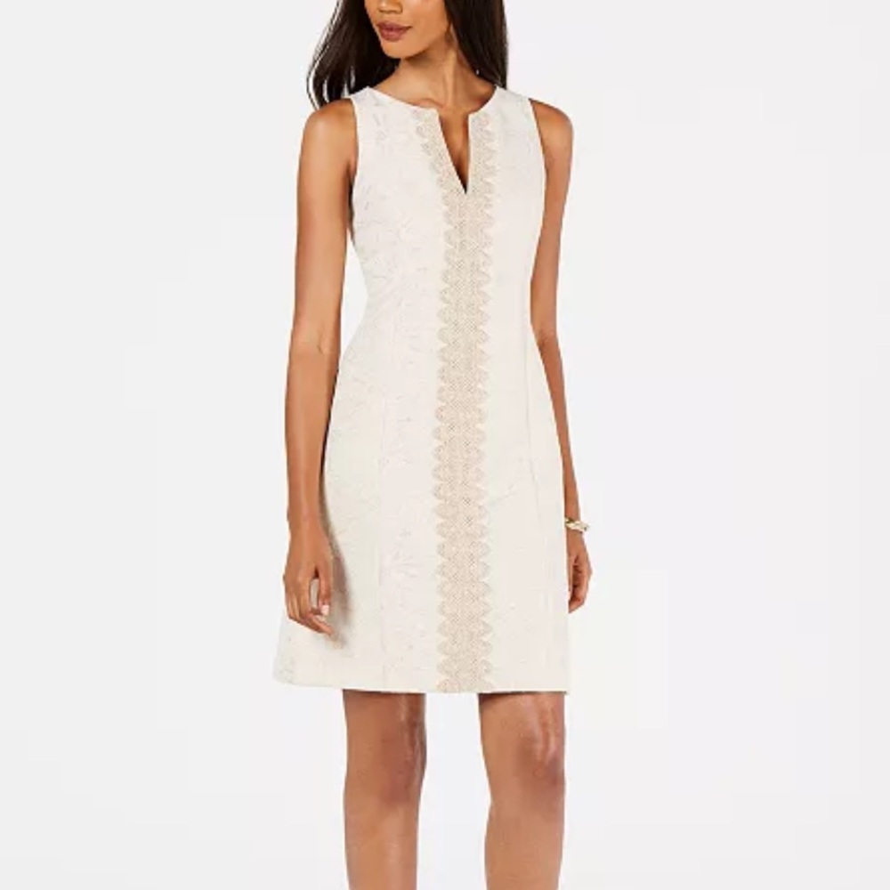 Pappagallo Brook Metallic Crochet Trim Shift Dress Party Bridal    Sz 6.    EUC!